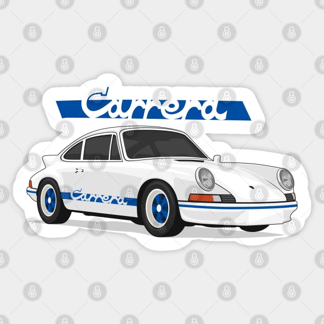 supercar 911 carrera rs turbo 1972 white blue Sticker by creative.z